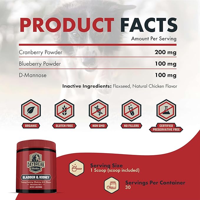 Bladder and Kidney Relief for Dogs & Cats by Daybreak Nutrition | Powder Cranberry Supplement for Dogs and Cat for UTI Treatment & Urinary Support | Dog & Cat Urinary Tract Infection Remedy Supplement