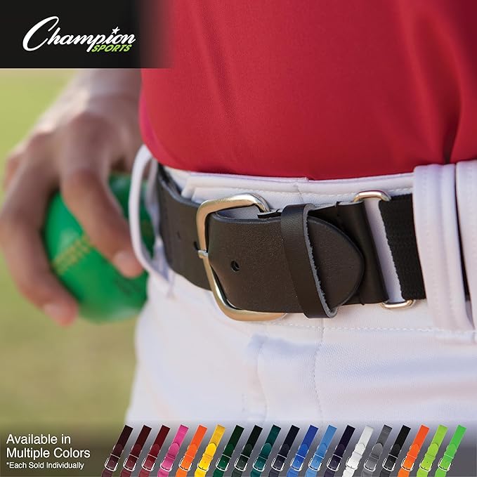 Champion Sports Baseball/Softball Uniform Belt, Comfort Stretch Fit Durable Syntex Tab - Youth & Adult Sizes, Multiple Colors