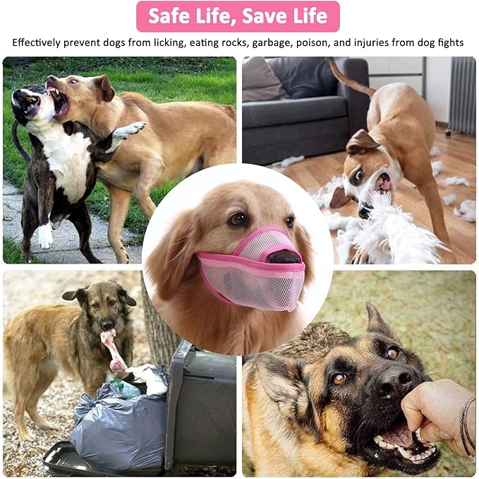 Crazy Felix Nylon Dog Muzzle for Small Medium Large Dogs Poodle Labrador Golden Retriever Doberman, Air Mesh Breathable and Drinkable Pet Mouth Guard for Anti-Biting Chewing Scavenging(L, Pink)