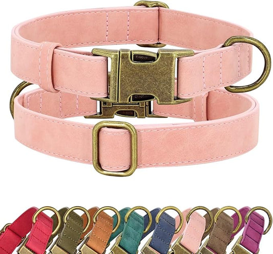 Didog Soft PU Leather Dog Collar, Stylish Quick Released Dog Collars for Large Dogs, Easy Clean Adjustable Pet Collar for Daily Walking, Pink, XL Fit 17-27" Neck
