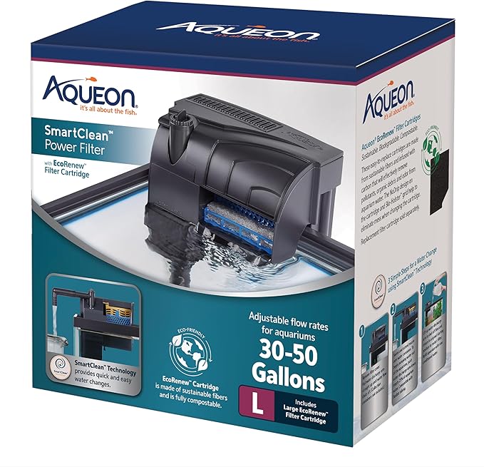 Aqueon Aquarium Fish Tank SmartClean Power Filter with EcoRenew Filter Cartridge, 30-50 Gallons