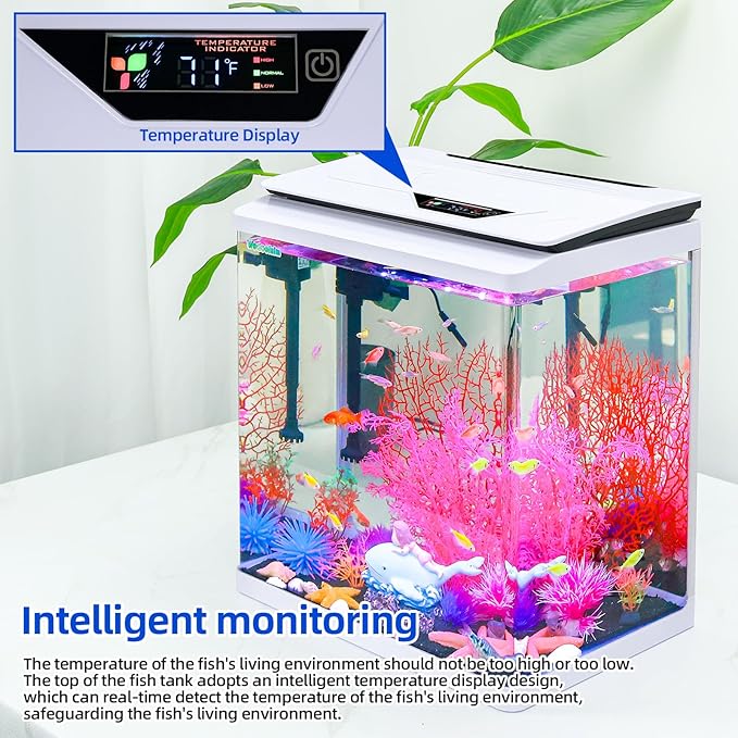 8 Gallon High-Transparency Fish Tanks, Betta and Goldfish Tanks with Filter, Light, Seven-Color LED, Integrated Oxygenation, Filtration, and Circulation, and Aquarium Starter Kits