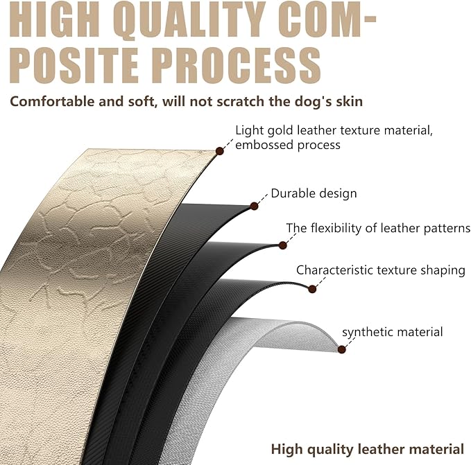 Airtag Dog Collar - Leather Dog Collar with Airtag Holder| IP68 Waterproof AirTag Holder with Metal Buckle, Comfortable GPS Dog Collars Tracker for Medium Large Dogs (Champagne Gold, L)