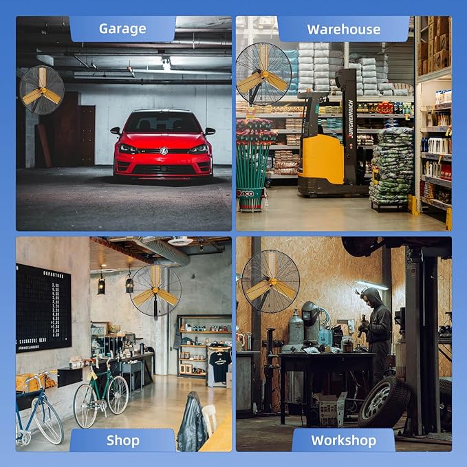 30 inch Oscillating High Velocity Wall Mount Fan, 8550 CFM Industrial Heavy Duty Metal Wall Fans, 3 Speeds, Adjustable Height and Tilt, Commercial Shop Fan for Garage, Workshop