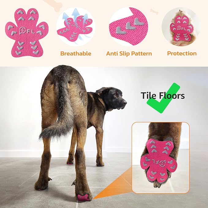 Anti-Slip Dog Paw Protector Pads for Senior Dogs, Dog Paw Pink Stickers with Strong Traction on Hardwood Floor, Dogs Essentials M (11-20lbs)