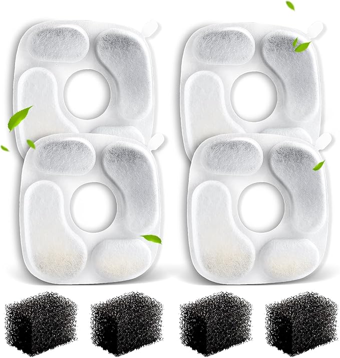 Cat Fountain Filters for 95 oz/2.8 Liter Automatic Pet Fountain Cat Fountain (4 Filters+4 Sponges)