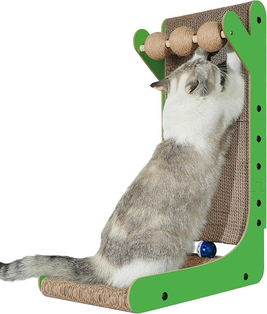 Cat Scratcher, 23.6 Inch Cat Scratching Post, L Shaped Vertical cat Scratching Board for Wall and Couch Protection, Cardboard Cat Scratcher with Ball Toy for Indoor Cats