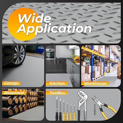 7.8 x 22 FT Garage Floor Mat, 2.8mm Thickness Diamond Plate Vinyl Garage Flooring Roll for Under Car, Large Size 172 SQFT for Large SUVs, MPV, Pickup Truck, RV, Light Grey