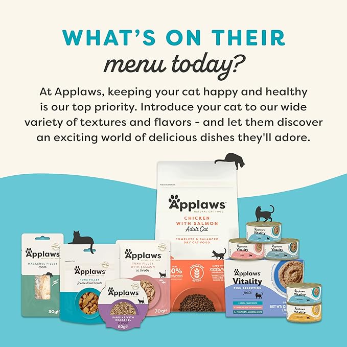 Applaws Vitality Wet Cat Food Paté, Natural Canned Cat Food, Wet Food for Cats with Added Vitamins and Minerals, Grain Free, Carrageenan Free, Tuna Fillet Recipe (24 Count, 2.47 oz Cans)