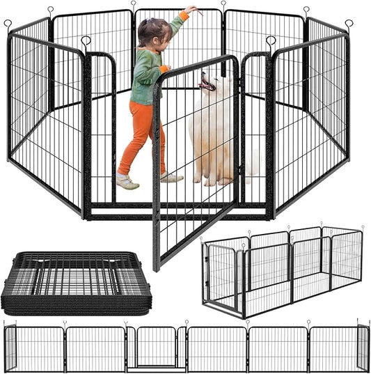 Dog Playpen Outdoor Extra Wide 8 Panels Heavy Duty Dog Fence 32" Height Anti-Rust with Doors Portable for RV Camping Yard, Total 21FT, 35 Sq.ft, Snowy Black
