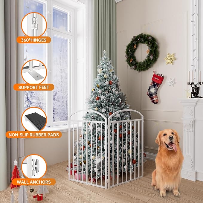 2 Panles Full Matel Freestanding Dog Gates with Door, 48"Extra Wide 36"Tall Free Standing Dog Pet Gate for Indoor & Outdoor. Foldable Pet Fences for Doorways, House, Stairs, Porch, Deck, Yard