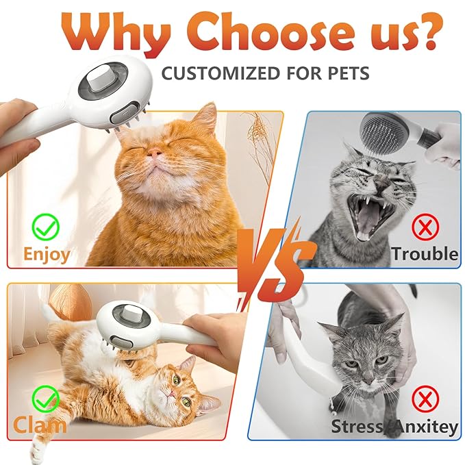 Cat Brushes for Indoor Cat, 6 in 1 Pet Steam Brush for Dog Cats Grooming Kit Supplies Hair Grooming for Long Short Hair Cats Dogs Massage & 2 Water Spray Modes Shedding Brush