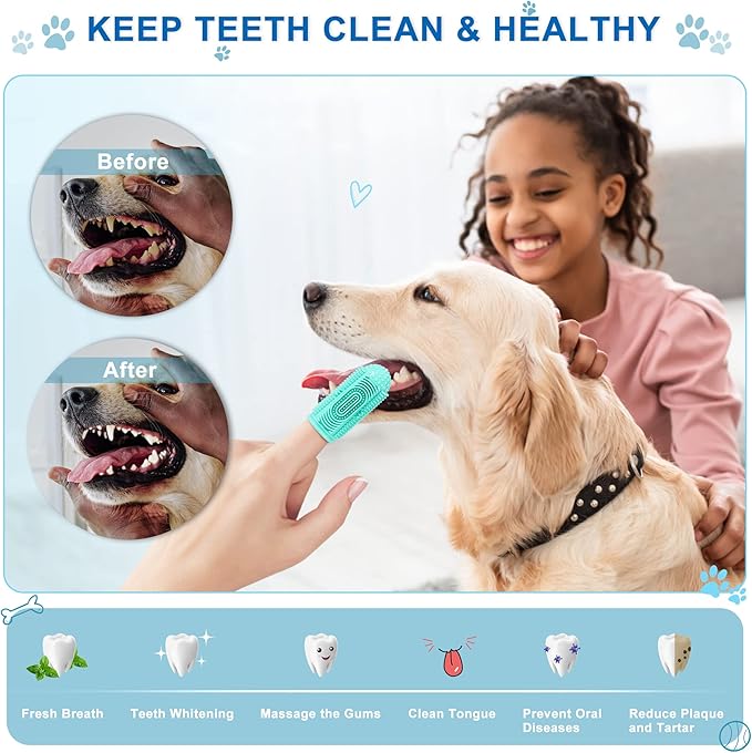 Dog Toothbrush Dog Tooth Brushing Kit Dog Finger Toothbrush for Dog Teeth Cleaning&Dog Dental Care,Cat Toothbrush Dog Tooth Brush Puppy Toothbrush (Blue Green Pink Purple(4-Pack))