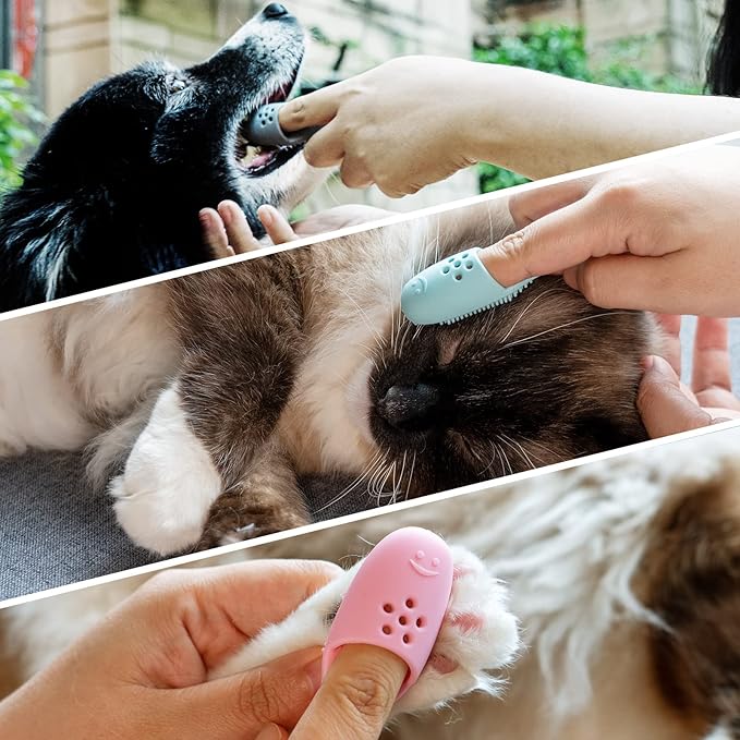 Coomazy Dog Finger Toothbrush, Dog Tooth Brushing Kit with Food Grade Silicone, Easily Clean Teeth Dirt, Suitable for Medium and Large Dogs, 2-Packs, Blue+Pink