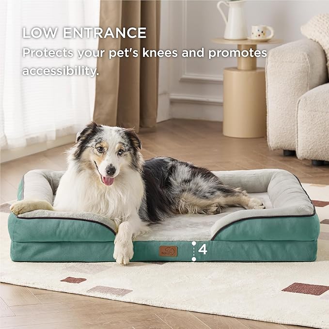 Bedsure XL Plus Orthopedic Dog Bed for Extra Large Dogs - Washable XLarge Dog Cat Bed Waterproof, Comfort Dogs Couch Sofa with Washable Removable Cover, Pet Bed with Nonskid Bottom, Washed Blue, 48"