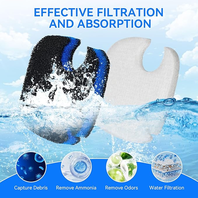 Canister Filter Pads Compatible with AMOSIJOY 172/225/265GPH Canister Filter Media Replacement for Pondforse 172/225/265GPH Aquarium Canister Filter for Aquariums Fish Tanks Turtle Tank 8 Pack