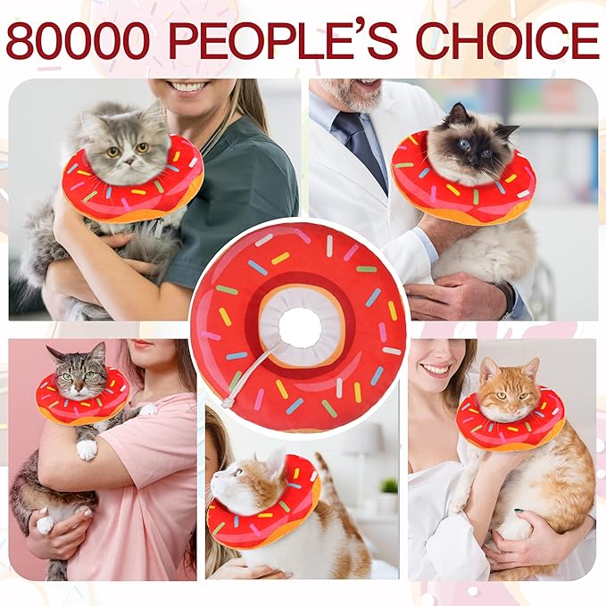 Cat Cone Collar Soft, Cute Cat Donut Collar After Surgery, Adjustable Kitten Recovery Cones to Stop Licking, Lightweight Neck Elizabethan Collars for Cats Kittens (Red, Small)