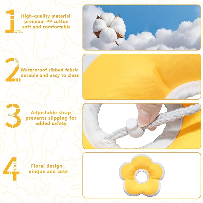Cat Cone Collar Soft, Waterproof Cats Cones to Stop Licking After Surgery, Adjustable Soft Elizabeth Cats Collars for Wound Healing, Flower Shape Cat Recovery Collar (Yellow, Small)
