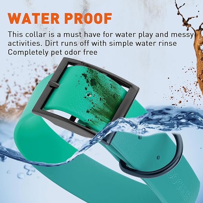 Dogline Biothane Waterproof Dog Collar Strong Coated Nylon Webbing with Black Hardware Odor- Proof for Easy Care Easy to Clean High Performance Fits Small Medium or Large Dogs, Teal