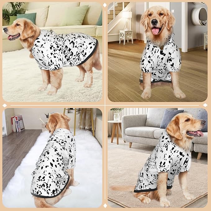 Dalmatian Hoodie, Cute Halloween Cosplay Winter Costume With Pocket, Dalmatians Print Clothes for Medium Large Dogs, Xx-Large