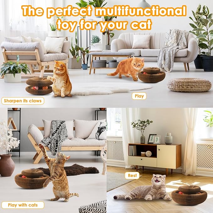 2 Pack Magic Organ Cat Toy Foldable Magic Organ Cat Scratching Board Reversible Infinity Style Magic Organ Cat Toy with 4 PCS Ball Cat Toys Interactive Indoor Cat Toys