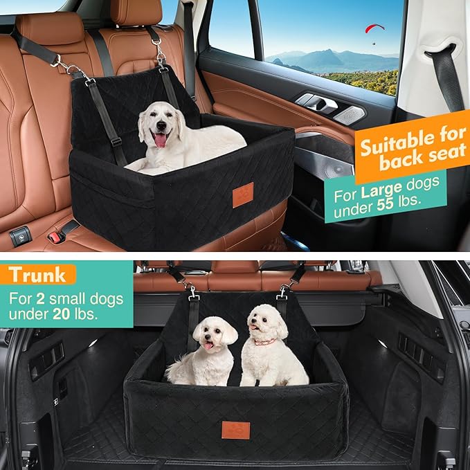 Dog Car Seat for Large Medium Dogs,Portable Washable Pet Car Seat Under 55 lbs,Dog Booster Seat with Thick Cushion,2 Safety Leashes Travel Car Dog Bed