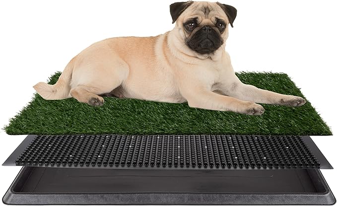 Artificial Grass Puppy Pee Pad for Dogs and Small Pets - 16x20 Reusable 3-Layer Training Potty Pad with Tray - Dog Housebreaking Supplies by PETMAKER