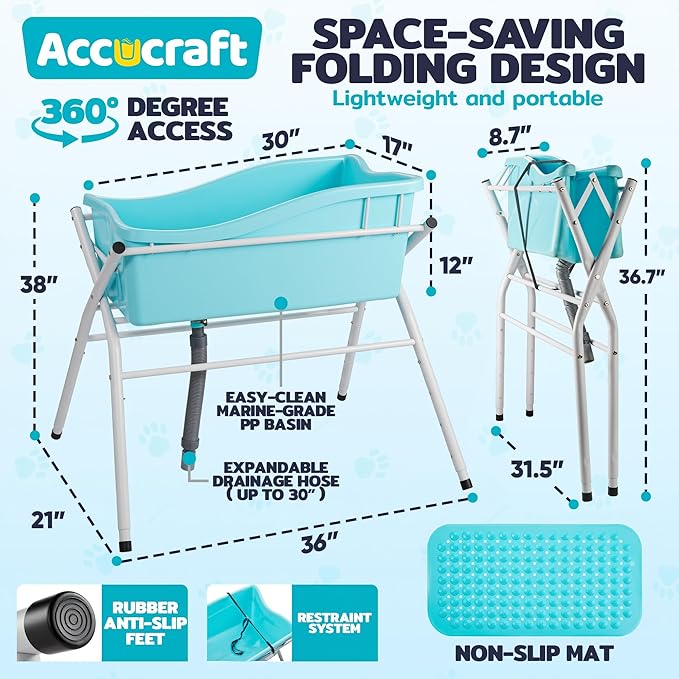 Dog Bath Tub, Portable Dog Washing Bathing Station, 3 Levels Elevated Foldable Dog Bath for Shower and Grooming, Collapsible Shower Bathtub Pet Tub for Small and Medium Size Dogs