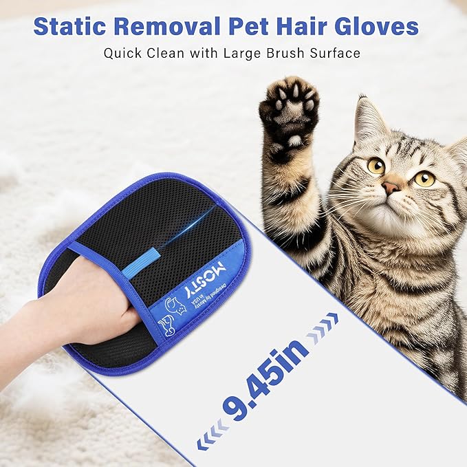 2Pcs Pet Hair Removal Glove,Double Sided Electrostatic, Reusable Cat & Dog Hair Remover Mitt for Furniture, Couch, Carpet, Car Seat, Quick Cleaning Grooming Glove