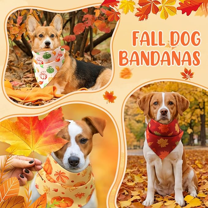 Abbylike 50 Pcs Fall Dog Bandanas Bulk Pumpkin Bandanas for Dogs Triangle Kerchief Bibs Scarf for Small Medium Large Pets Autumn Thanksgiving Costume Accessories, 25 Styles (25.6 x 17.7 x 17.7 Inch)