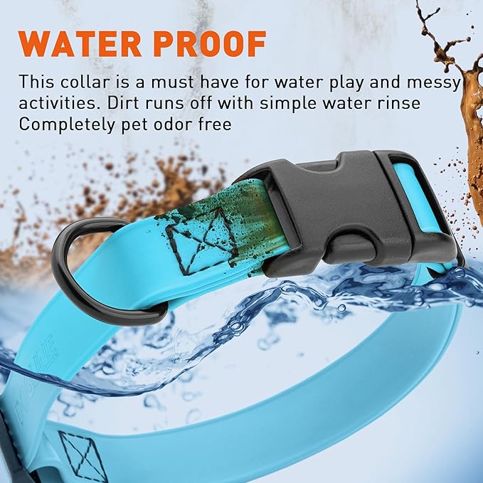 Dogline Biothane Waterproof Dog Collar with Quick Release Buckle Strong Coated Nylon Webbing with Odor- Proof for Easy Care Easy to Clean Fits Small Medium Large Dogs, Cyan Blue 5/8" W 9-14" L
