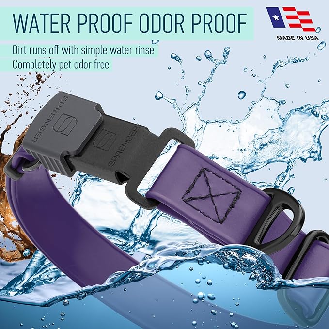 Dogline Biothane Waterproof Dog Collar with Herm Sprenger Stainless Steel Quick Release Buckle – Heavy Duty Tactical Durable Collar for Dogs – Comfortable and Safe Pet Collar, W 3/4" L 12-19", Purple