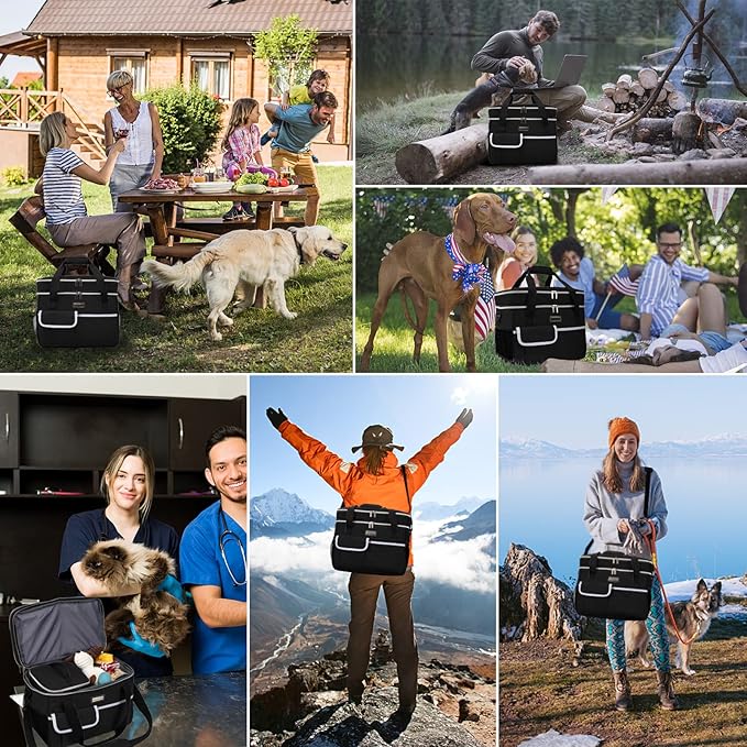 BAGLHER Dog Travel Bag for Supplies - Double-Layer Airline Approved Weekend Pet Travel Organizer Set for Dog and Cat Tote with 2 Pet Food Containers and 2 Collapsible Silicone Bowls Black