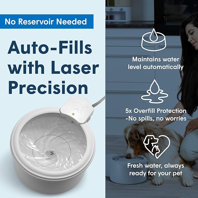 Always Full® 9" Pet Water Bowl and Wall Unit Bundle – Self-Refilling, Clean Filtered Water, Easy Home Connection, App-Enabled Hydration Tracking, Cat and Dog Water Bowls