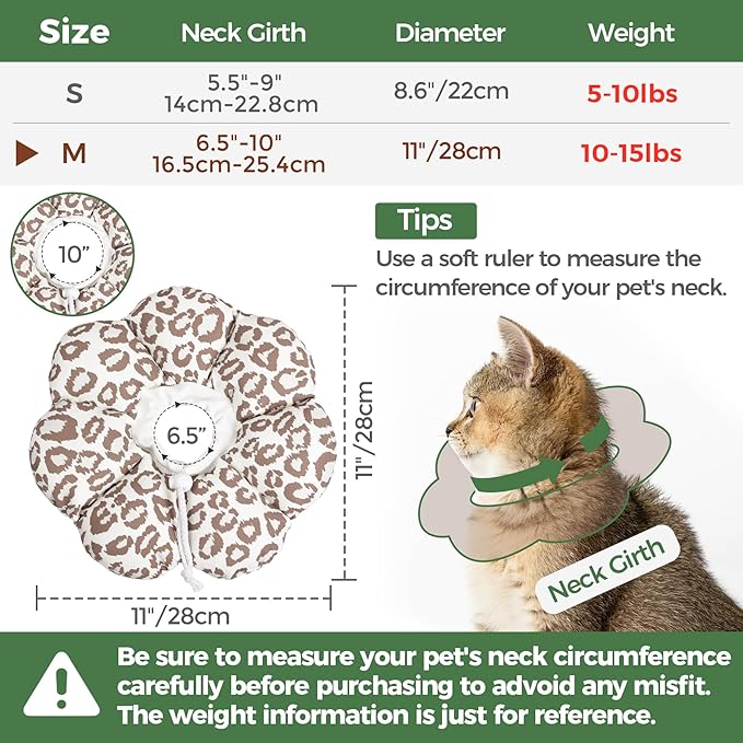 ComSaf Cat Cone Collar Soft - Cat Cones to Stop Licking e Collar for Cats After Surgery, Elizabethan Collar for Kitten Recovery, Comfortable Soft e Collar Cone for Medium Cats, Brown Leopard, M