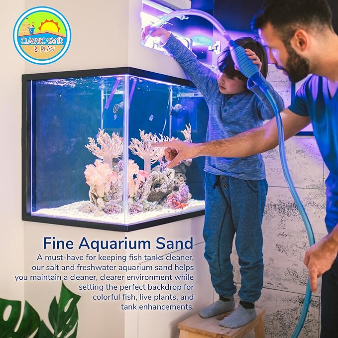 CLASSIC SAND & PLAY Natural Aquarium Sand for Freshwater and Saltwater Tanks, 40 lb. Bag, Improves Filter Life and Filtration Process, Pre-Washed Fine Sand, Yellow