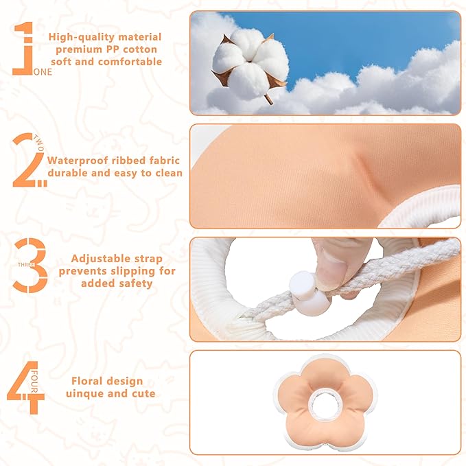 Cat Cone Collar Soft, Waterproof Cats Cones to Stop Licking After Surgery, Adjustable Soft Elizabeth Cats Collars for Wound Healing, Flower Shape Cat Recovery Collar (Pastel Orange, Large)