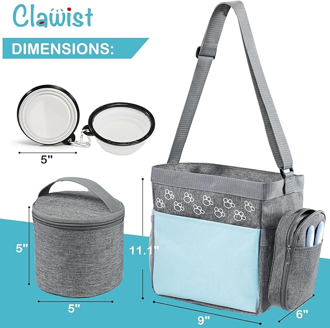 Dog Travel Bag with Treat Pouch, Airline Approved Dog Bags for Traveling, 2 Dog Food Travel Container, 2 Travel Bowls, Weekend Dog Travel Bag for Supplies, Dog Travel Kit Accessories