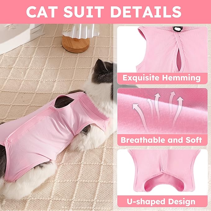 Cat Recovery Suit, Breathable Cat Surgery Recovery Suit Female, Cat Onesie for Cats After Surgery Spay Surgical Abdominal Wound Skin Diseases Cone of Shame Alternative (Pink,S)