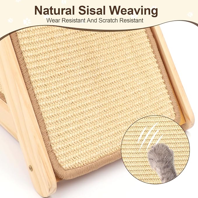 Cat Scratching Pads Sisal Pad Kitten Scratchers Ramp Kitty Scratcher Sisal Cat Scratcher Solid Wood Cats Scratching Board Platform Style (with Wooden Cat Teaser)