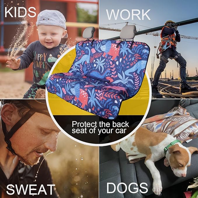 Back Seat Cover for Car Trucks Van SUV,Waterproof Rear Bench Towel Seat Covers for Dogs and Kids,Automotive Backseat Protector (Dinosaur)