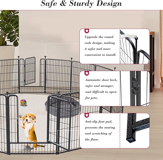 Dog Playpen 32 inch 36 Panels Indoor Outdoor Dog Pen for Medium/Small Dogs Heavy Duty Metal Dog Fence Outdoor for Yard, Puppy Playpen with Door Portable Pet Fence for RV Camping Yard