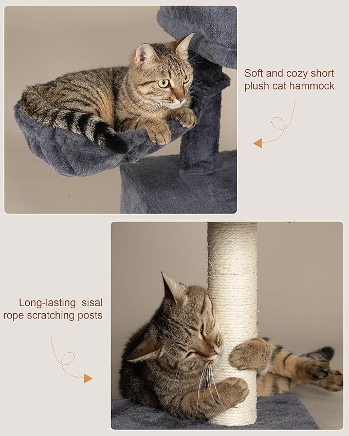 Cat Tree with Large Top Perch, 21.6in Cat Tower with Big Hammock and Dual Condos, All-in-one Cat Activity Center