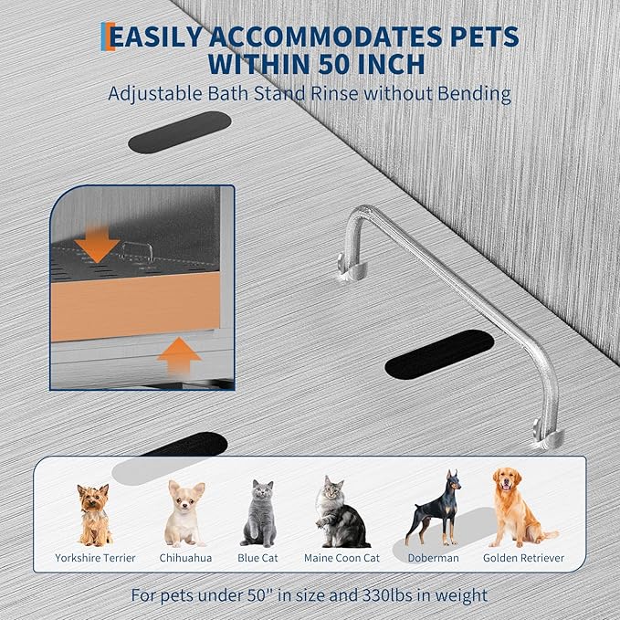 50" Stainless Steel Professional Dog Washing Station - Pet Bathing Tub w/Non-Slip Ramps | Slip-Resistant Floor Grate | for Large/Medium/Small Dogs