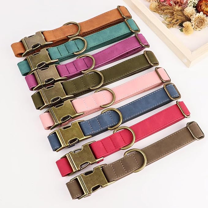 Didog Soft PU Leather Dog Collar, Stylish Quick Released Dog Collars for Large Dogs, Easy Clean Adjustable Pet Collar for Daily Walking, Red, XL Fit 17-27" Neck