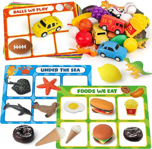 Coogam Sorting Toy for Toddlers, Animals Dinosaurs Fruits Vehicles Foods Fishes Balls Farm Playset, Fine Motor Montessori Game Preschool Educational Learning Gift for Year Old Kids