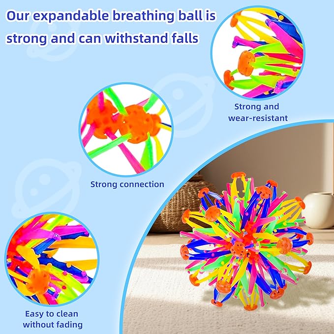 2Pcs Colorful Sphere Expandable Breathing Balls Fidget Toy-Stress Reliever ,Collapsible Expanding Magic Ball Toys from 6" to 12"for Kids & Adults Mindfulness Meditation Practices,Yoga -ADHD