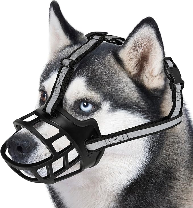 Dog Muzzle for Large Dogs, Breathable Basket Muzzles for Small, Medium and X-Large Aggressive Dog, Allows Panting Drinking, Suitable for Grooming Trimming Training (4, Blacks)