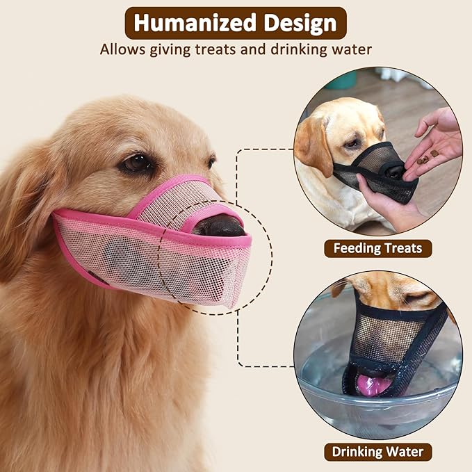 Crazy Felix Nylon Dog Muzzle for Small Medium Large Dogs Dachshund Beagle Poodle Labrador, Air Mesh Breathable and Drinkable Pet Mouth Guard for Anti-Biting Chewing Scavenging(XXXS, Pink)