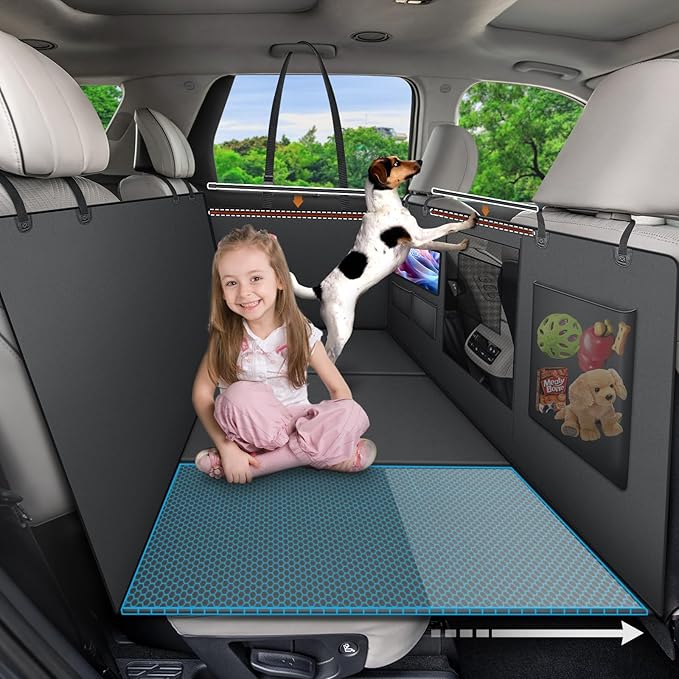 Dog Cover for Car Backseat with Crossbar Design, Hard Bottom Car Seat Cover for Dogs with Back seat Extender, Waterproof Dog Hammock for Full-Size SUV, and Truck